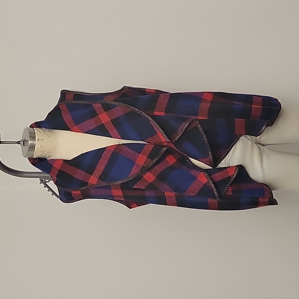 Red, blue, and black plaid flowy vest